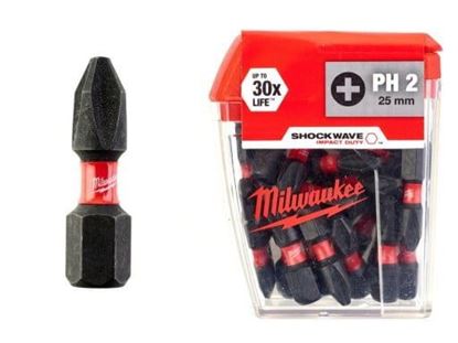 Снимка на Накрайници Milwaukee SHOCKWAVE PH2 25mm,25бр.,4932430853