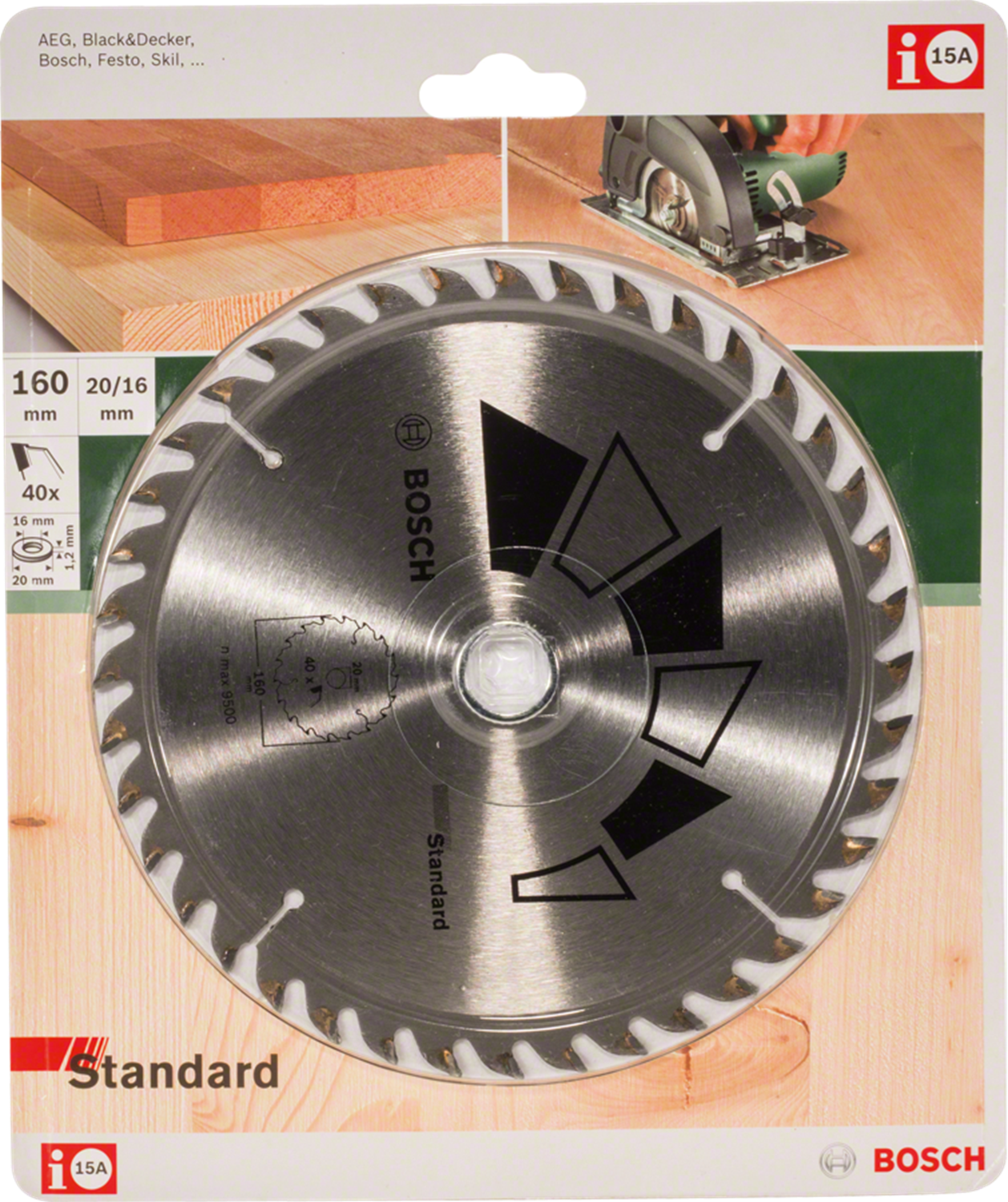 Снимка на Диск за циркуляр STANDARD за Дърво;D= 160 mm; отвор= 20 mm; Z= 24;2609256810