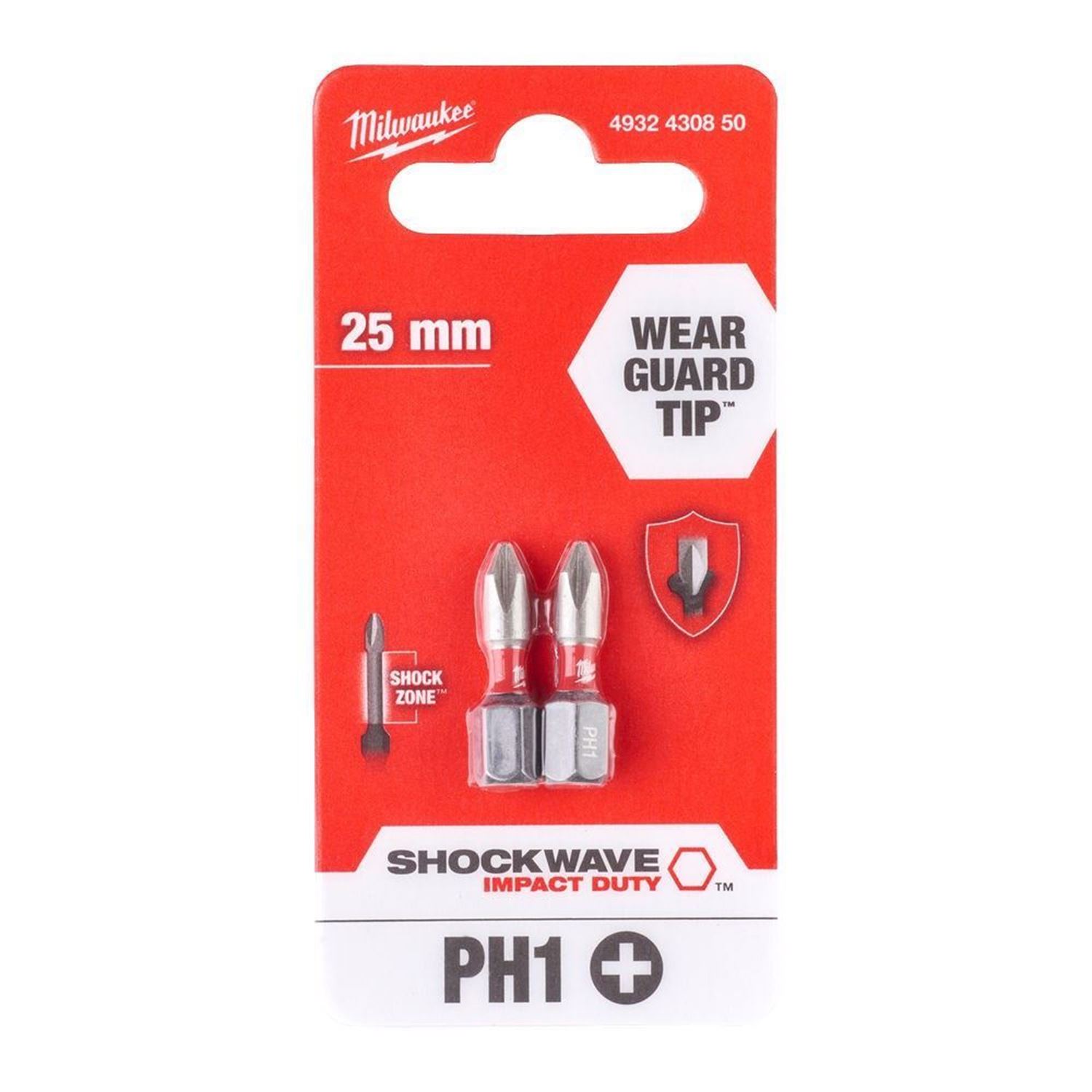 Снимка на Комплект накрайници Milwaukee SHOCKWAVE PH1 25mm,2бр.,4932430850