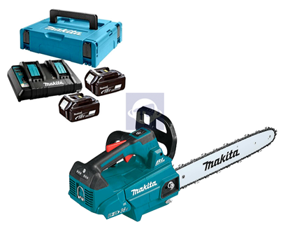 Снимка на Акумулаторен верижен трион Makita DUC406Z,18V+18V, 400 mm,0-20 m/s,16",5.1 kg+Makpac Type3, BL1860Bx2, DC18RD к-кт