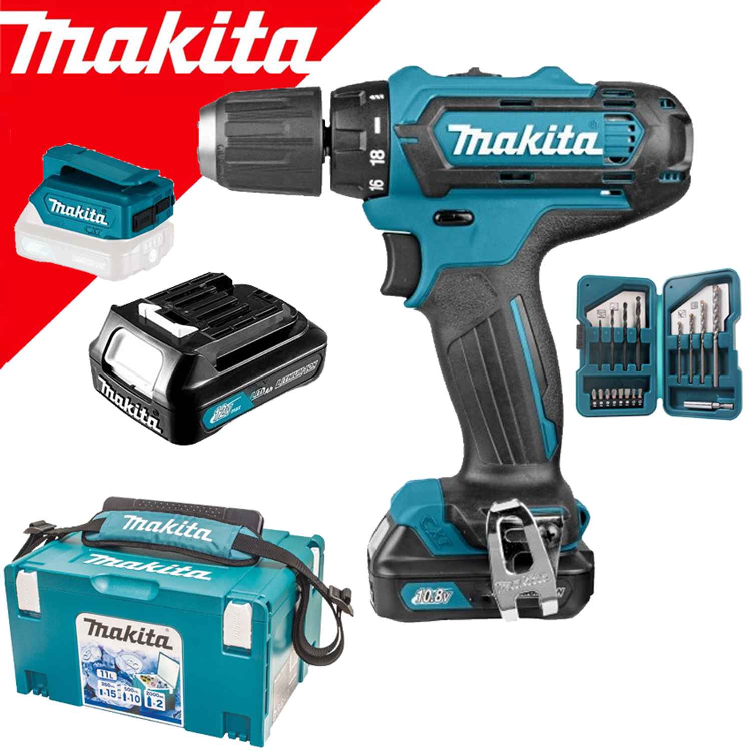 Снимка на АКУМУЛАТОРЕН ВИНТОВЕРТ DF331DWAX6 12V, 30 / 14 Nm,2.0Ah,USB адаптор,сак,хладилен куфар