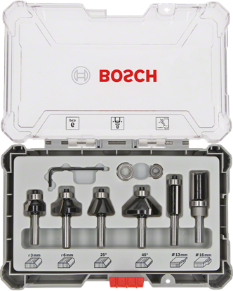 Снимка на Комплект фрезери за оберфреза, 6 части, изрязване и оформяне на ръбове, 8 mm опашка;2607017469