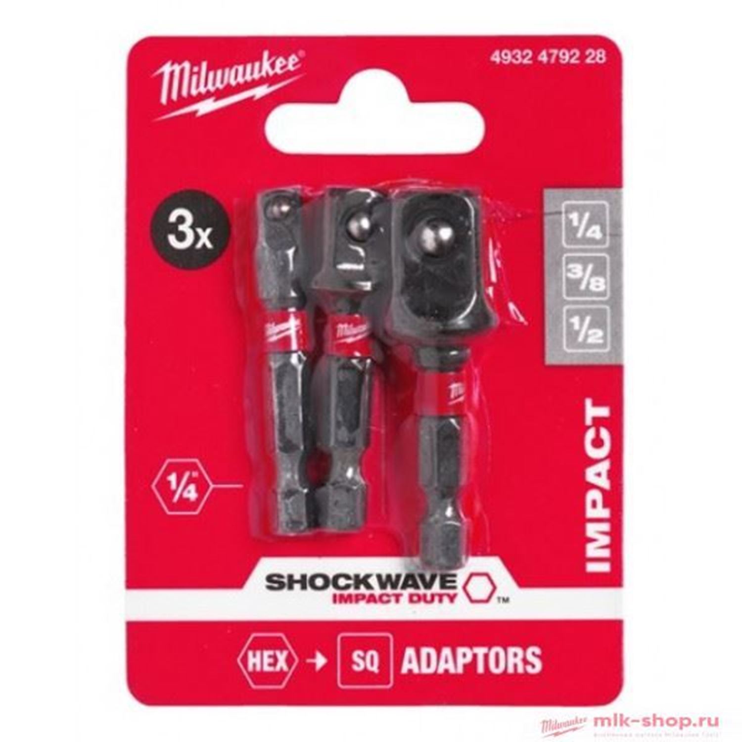 Снимка на Комплект 3бр. адаптери Milwaukee ShockWave 1/4"Hex-1/4", 3/8", 1/2"Sq;4932479228