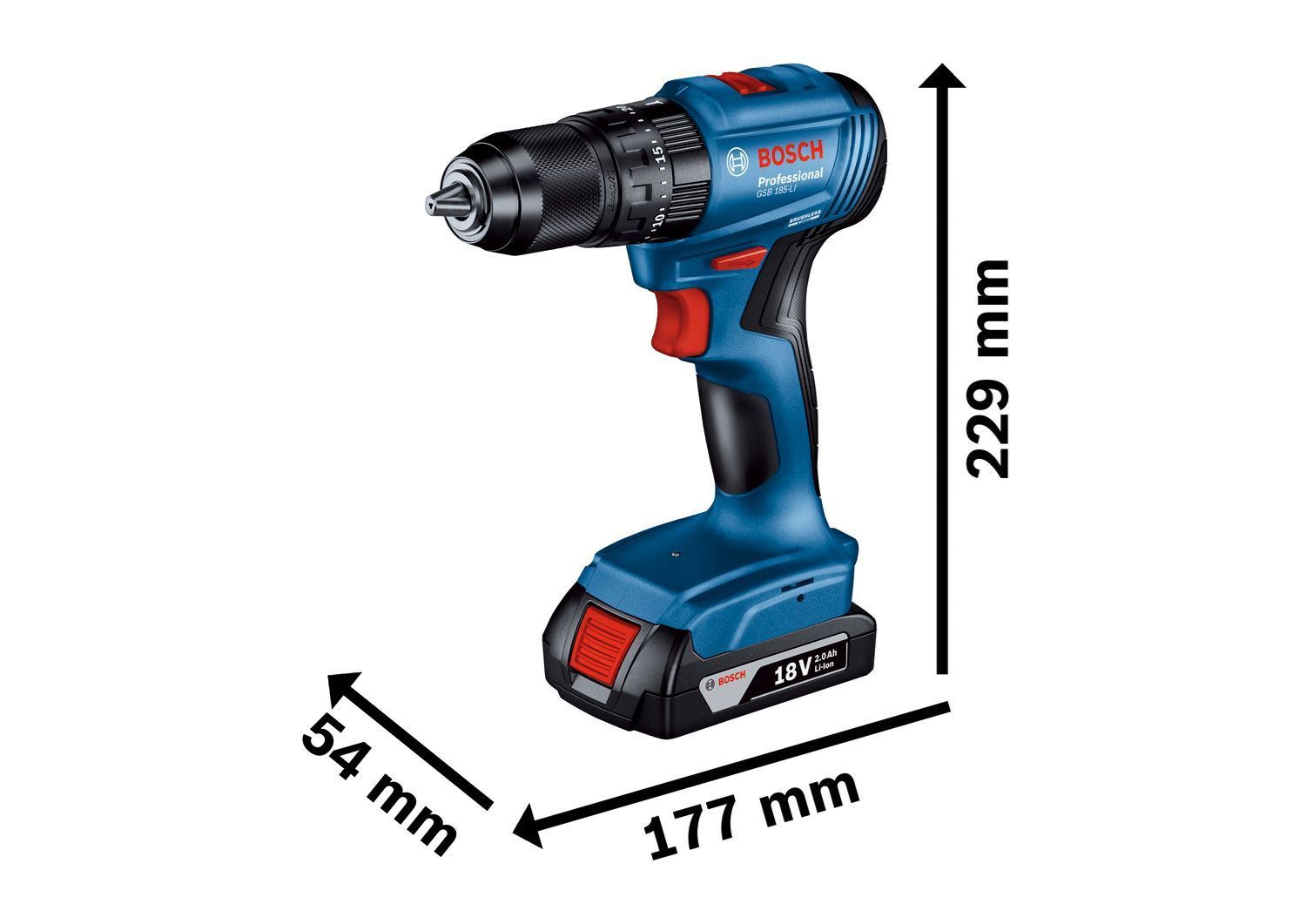 Снимка на Акумулаторен ударен винтоверт Bosch GSB 185-LI,2 x 2.0Ah,GAL-18V-20,куфар,06019K3100