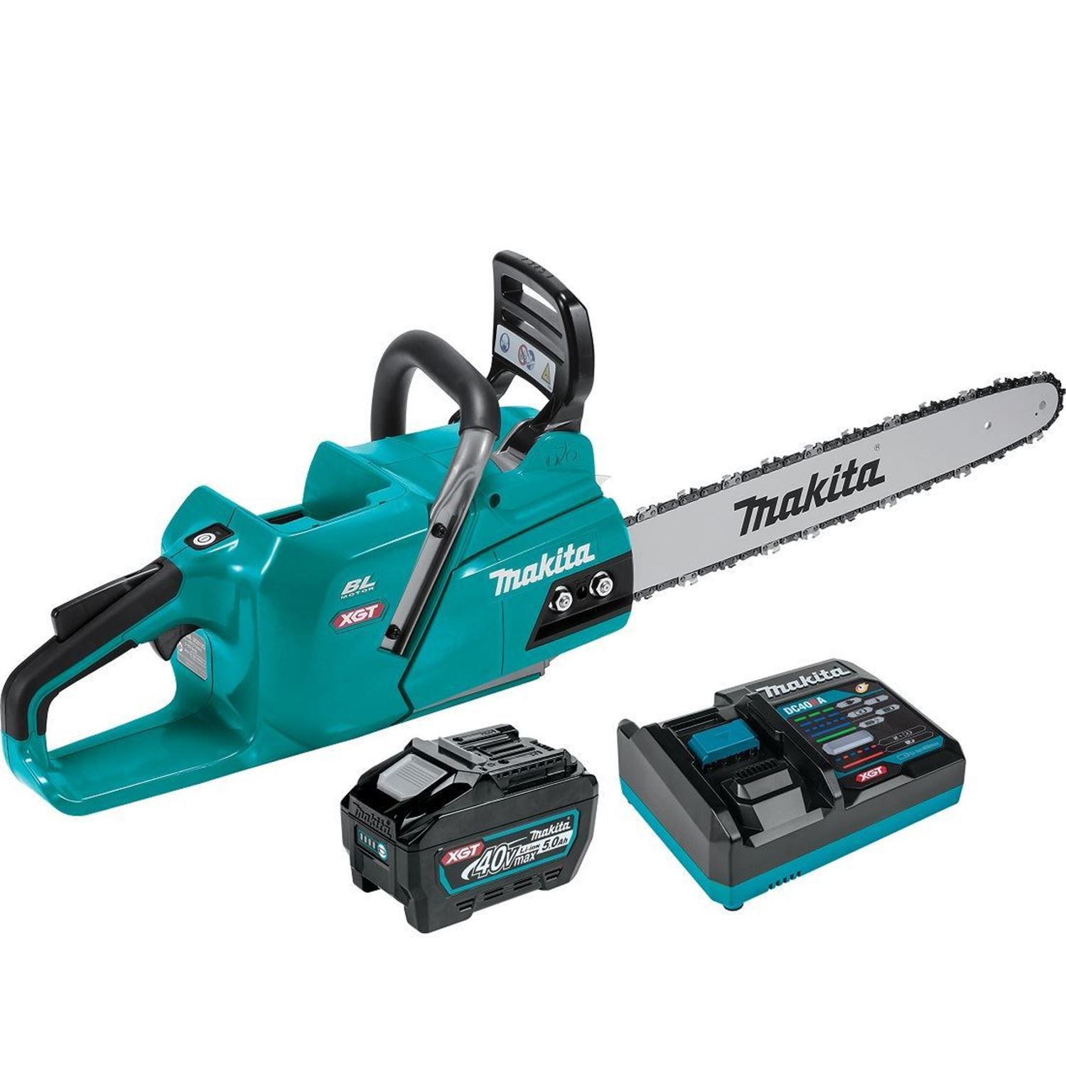 Снимка на Акумулаторен верижен трион Makita UC013GT101,40V,450 mm,0-25.5 m/s,7.4 kg,Бат. 1Х BL4050 5.0Ah, DC40RA К-Кт