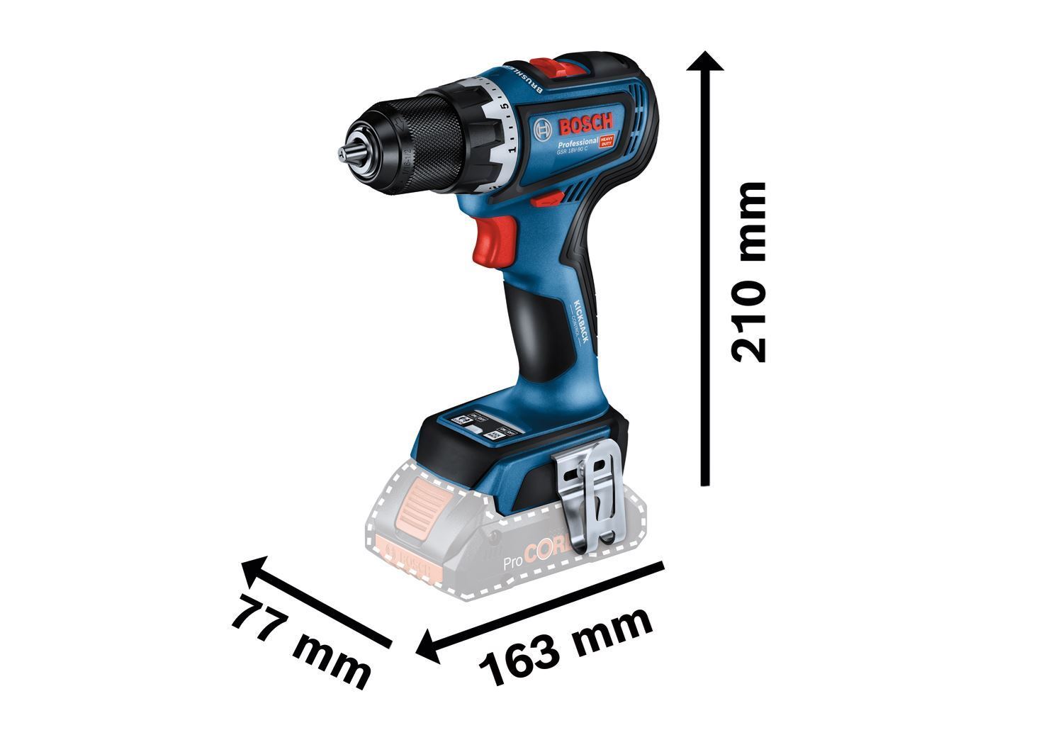 Снимка на Акумулаторен винтоверт Bosch GSR 18V-90 C,Solo без батерия и зарядно устройство, картонена кутия, 06019K6000