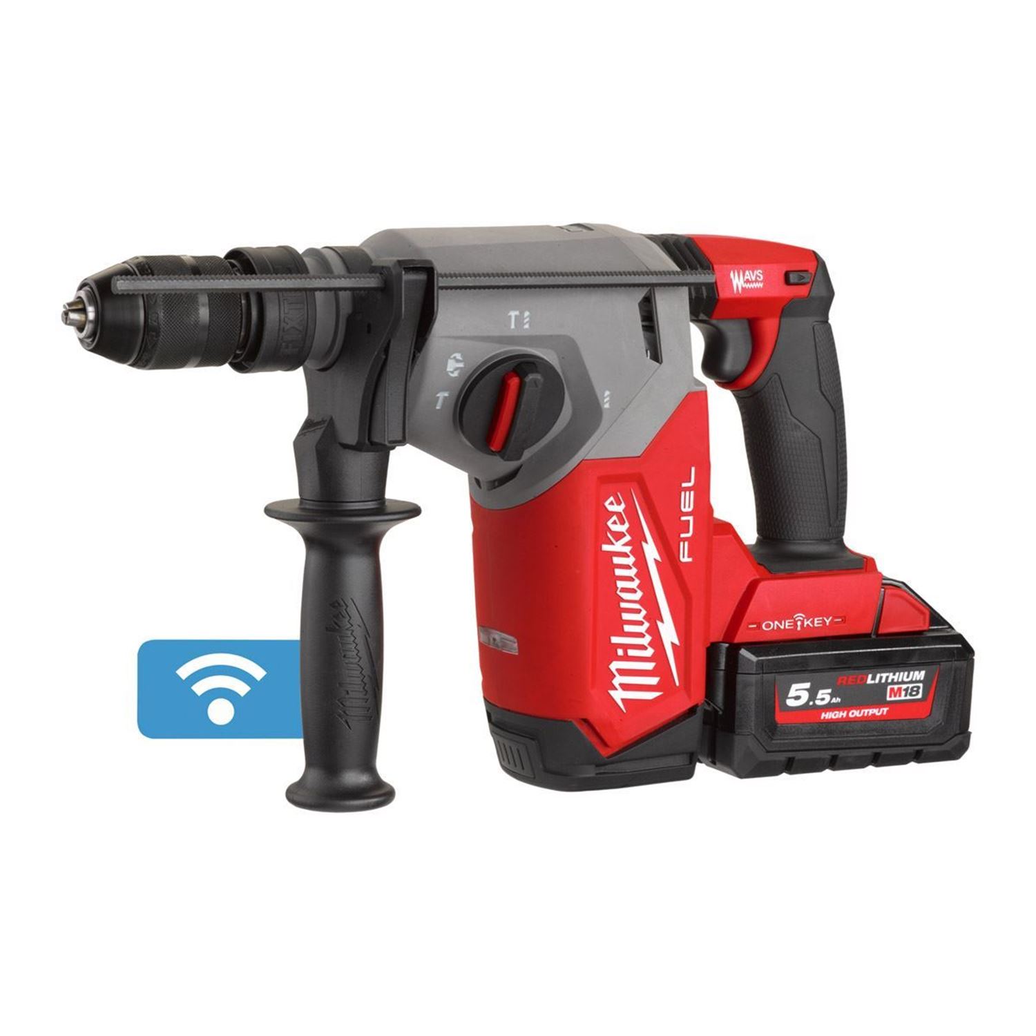 Снимка на Акумулаторен комбиниран перфоратор Milwaukee M18ONEFHX-552X,SDS-Plus,2.5J,патронник 0-13мм.,бат. 2х M18HB5.5 5.5Ah,4933478504