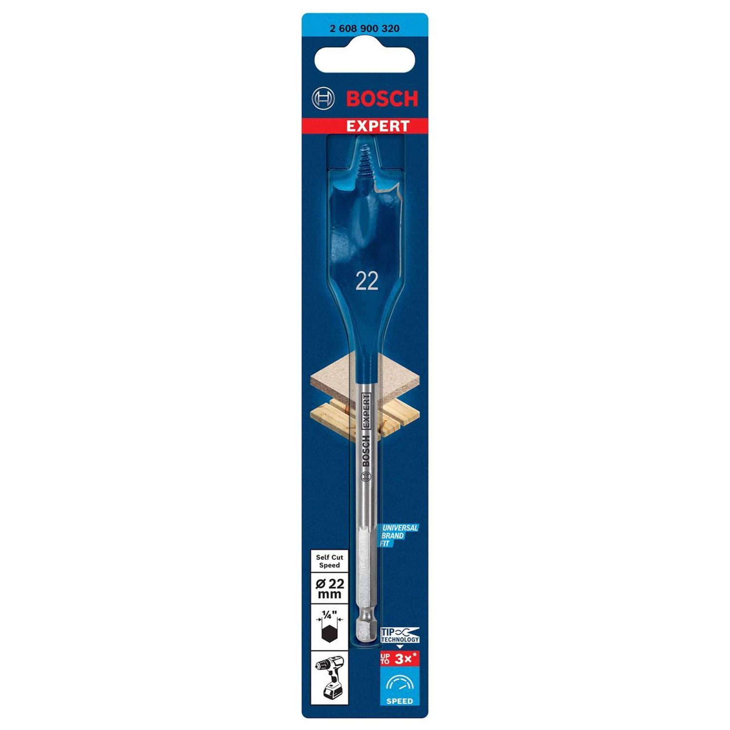 Снимка на EXPERT Плоско фрезово свредло Self Cut Speed шестостен 22x152 mm,2608900320,Bosch