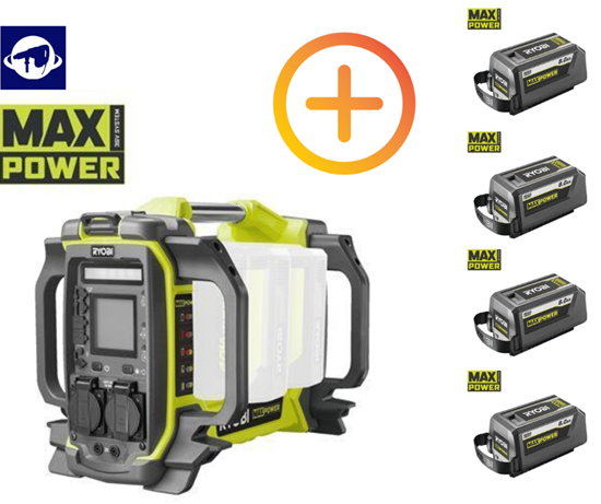 Снимка на Акумулаторен инверторен генератор Ryobi RY36BI1800A-0 SOLO, 36V, 1800W, 5133004942 + 4 * Акумулаторна батерия RY36B80B, 36V, 8 AH, 5133005911